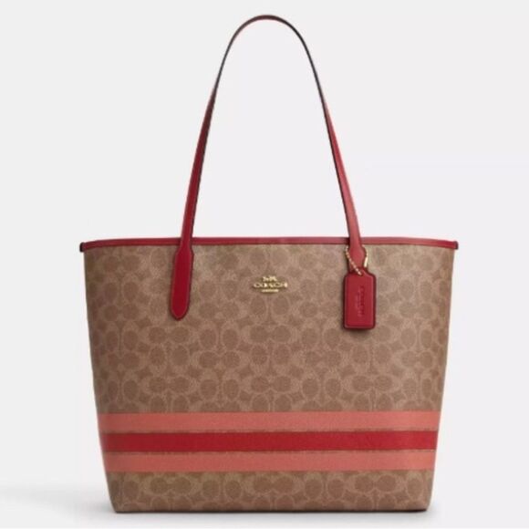 NWT Coach City Tote Bag In Signature Canvas With Stripe # CAL86 - Picture 2 of 5